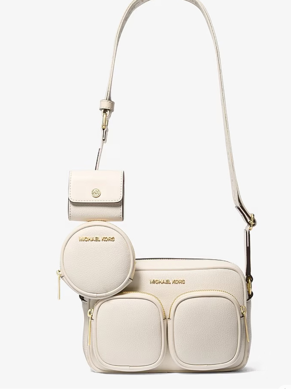 Michael Kors JST Md Pocket Leather Messenger XBody With Tech Attachments 
NWT